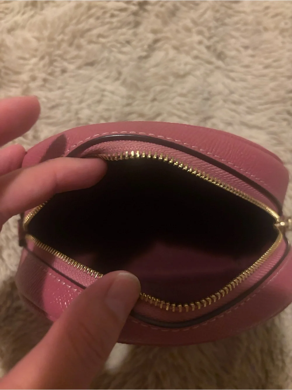 Coach Pink Saffiano Leather Dome Cosmetic Case with Gold Logo